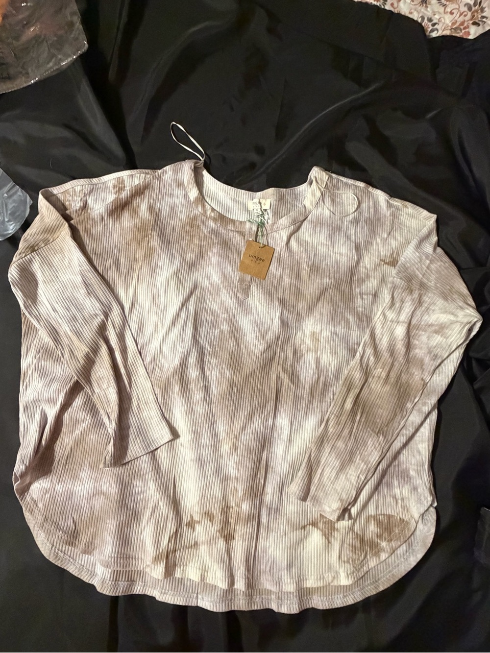 NWT Umgee Neutral Tie-Dye Ribbed Long Sleeve Henley Top 1XL